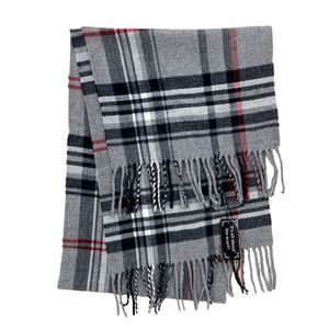 New! Scarf Plaid Acrylic Fringe Wrap Preppy Gray Black Red